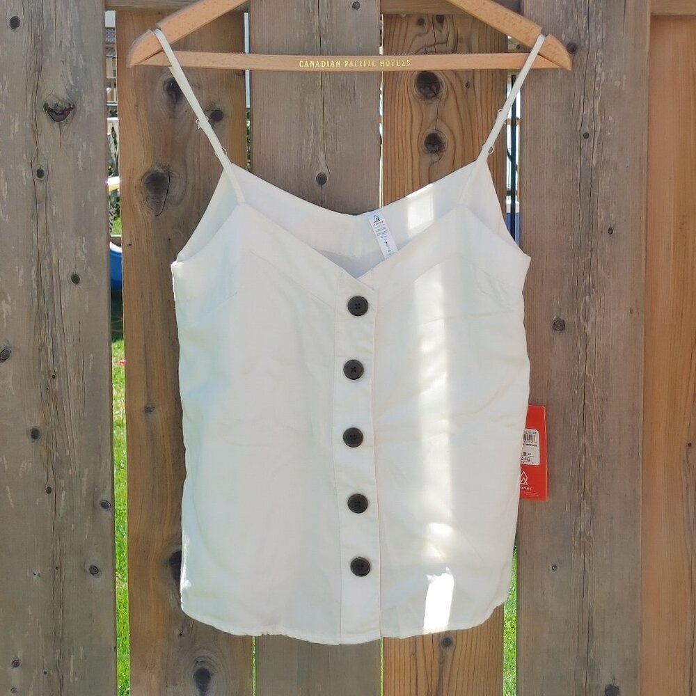 ATTRACTIVE RIP ZONE Women's White Spaghetti Strap Buttoned Tank Top Size Small